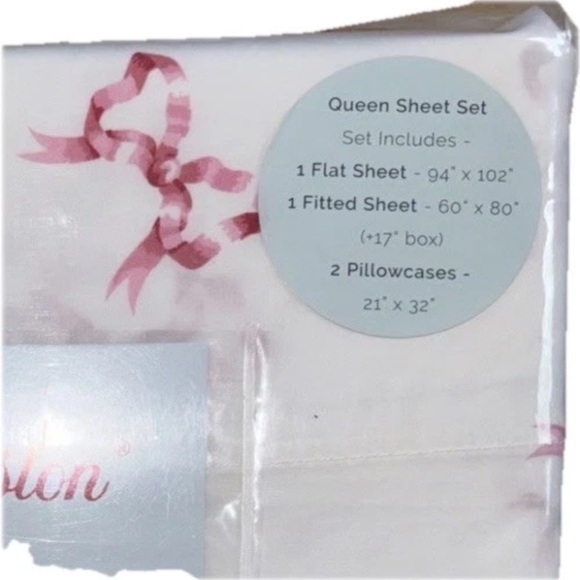 Cath Kidson London Ribbon Bow Pink 4 pc Queen Sheet Set 100% Cotton New - Picture 6 of 7